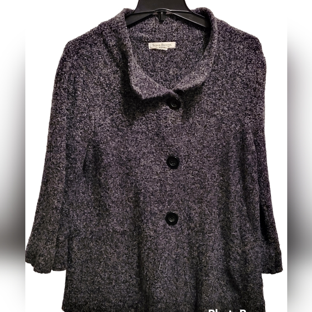 Gray Black Small Oversized Susan Bristol Brand Sweater Jacket Button Down